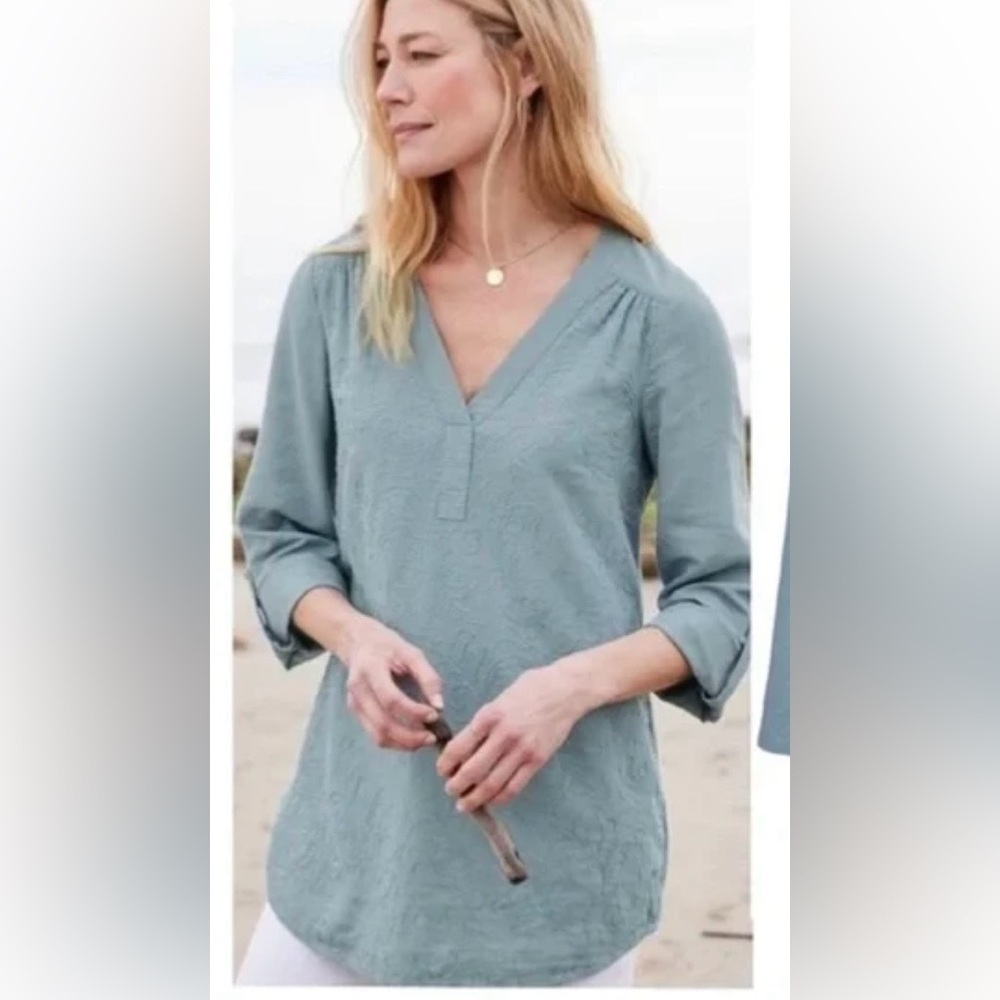 Soft Surroundings Lilith Linen blend Blue Tunic Top size S